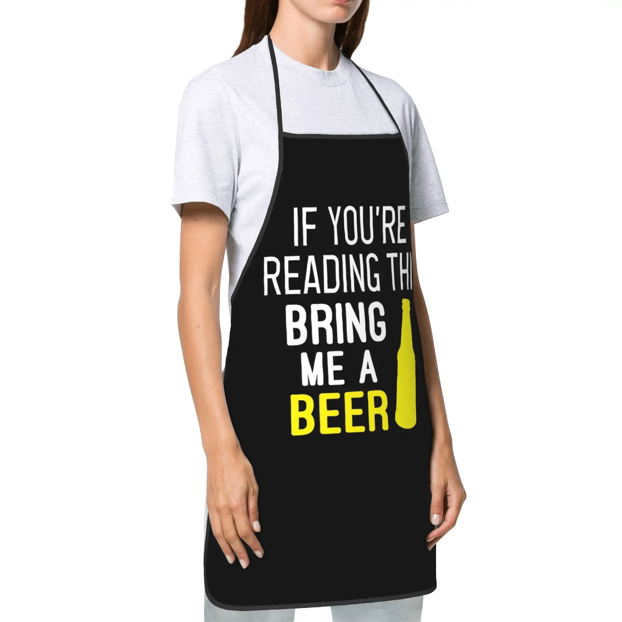 Bring Me a Beer Joke Funny Bib Aprons for Women Men Polyester Fathers Day Kitchen Adult Waterproof Thin Accessories Baking
