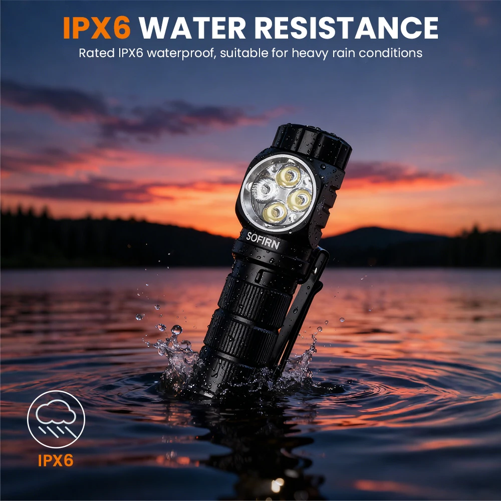 SOFIRN HS43 3200lm كشافات 184 متر أبيض و 660nm أحمر LED مفتاح دوار 21700 USB C مصباح يدوي قابل لإعادة الشحن IPX6 مقاوم للماء