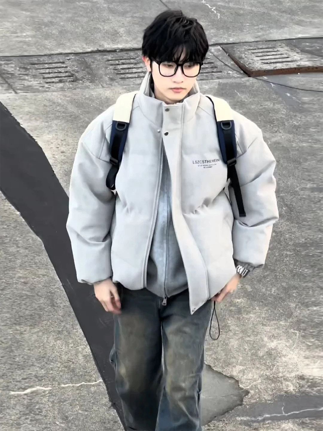 

Retro American Matte PU Leather Jiujiang down Jaet Men Winter Cotton Coat Thiened Stand Collar ort Bread Sle Outerwear