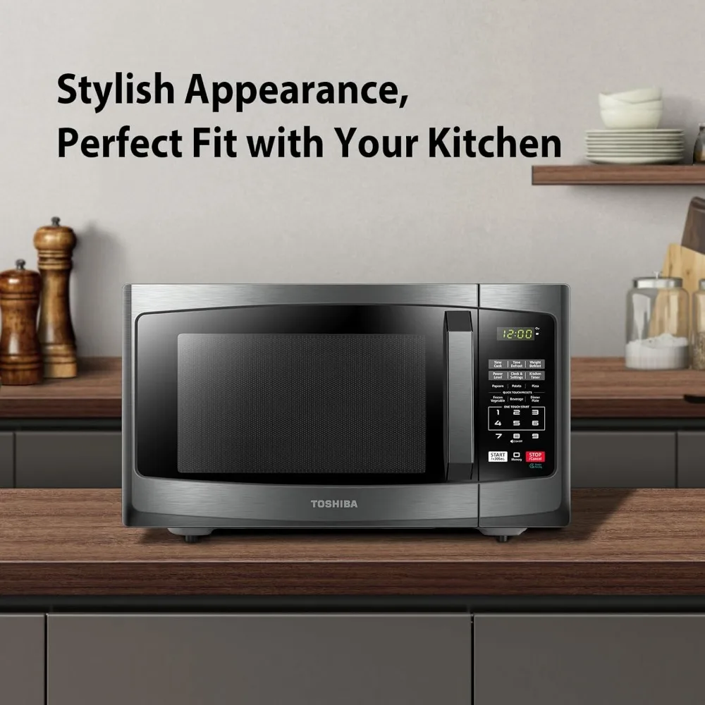 EM925A5A-BS Countertop Microwave Oven, 0.9 Cu Ft With 10.6 Inch Removable Turntable, 900W, 6 Auto Menus, Mute Function