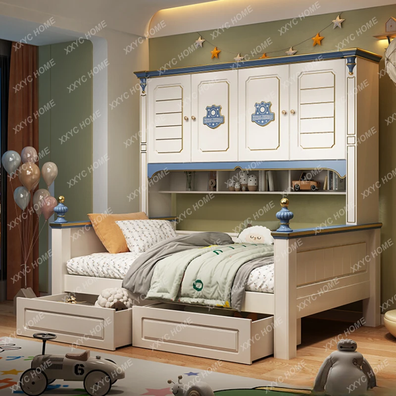 Boys' Single Bed 1 M 5 M Kid Bed Wardrobe Combined Bed Small Apartment High Box Bedroom Multi-Functional Double Drawer