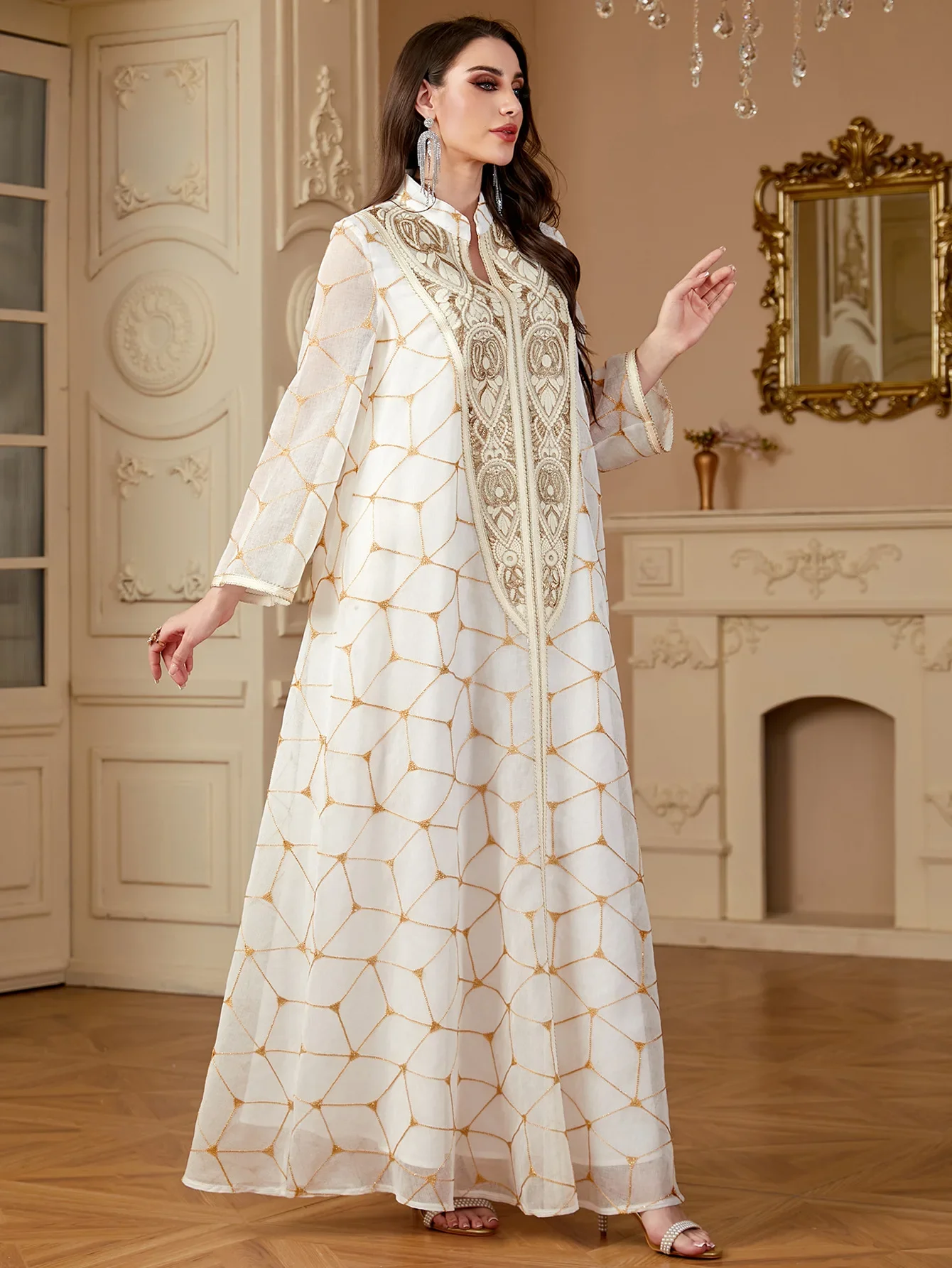 이드 우아한 자수 무슬림 여성 의류 라마단 잘라비야 파티 아바야 롱 로브 모로코 두바이 카프탄 이슬람 롱 드레스