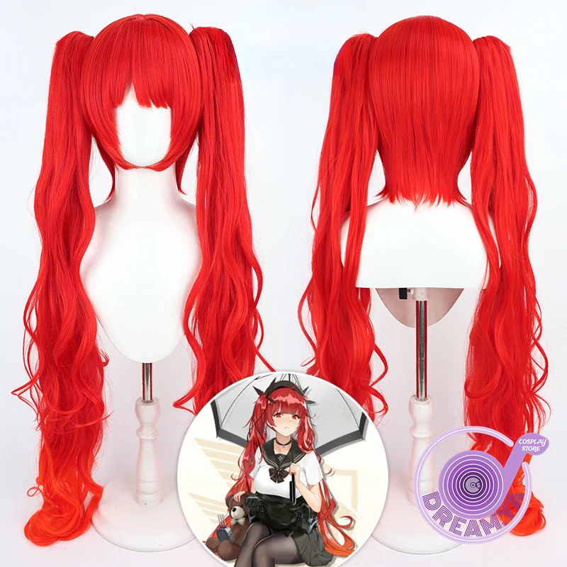 Honolulu Cosplay Wig Azur Lane 110cm Double Ponytail Red Wavy Long Heat Resistant Synthetic Hair Halloween Role Play Party