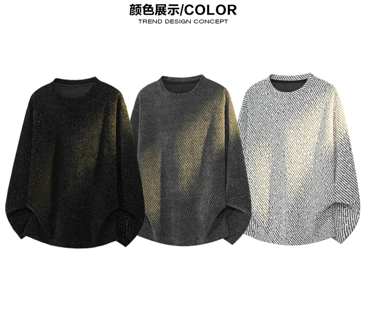 Herren-Sweatshirt mit Rundhalsausschnitt und langen Ärmeln, diagonal gestreift, Jacquard-Webung, entspannt geschnitten, oversized, für lässige Herbstoutfits. – Detail 4