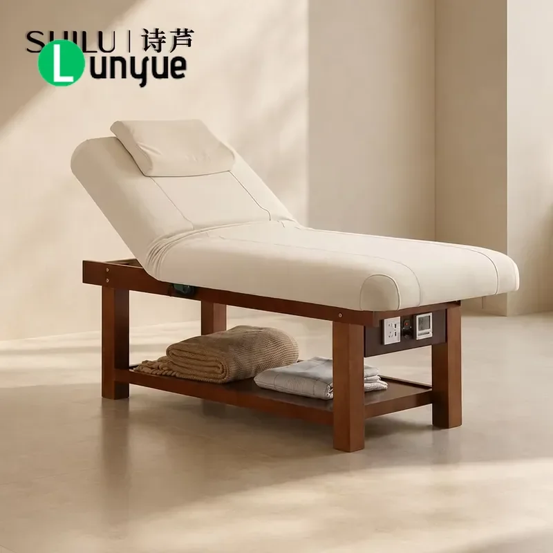 Solid Wood Electric Adjustable Beauty Bed for Facial Massage Therapy Spa Professional Stable Durable Comfortable Design