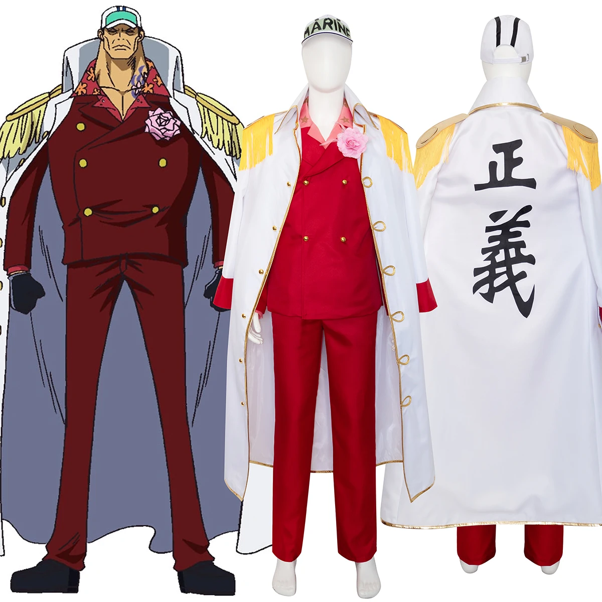 

IN STOCK Marines Admiral Sakazuki Akainu Cosplay Costume Anime Anime pre-timeskip White Uniform Red Suit