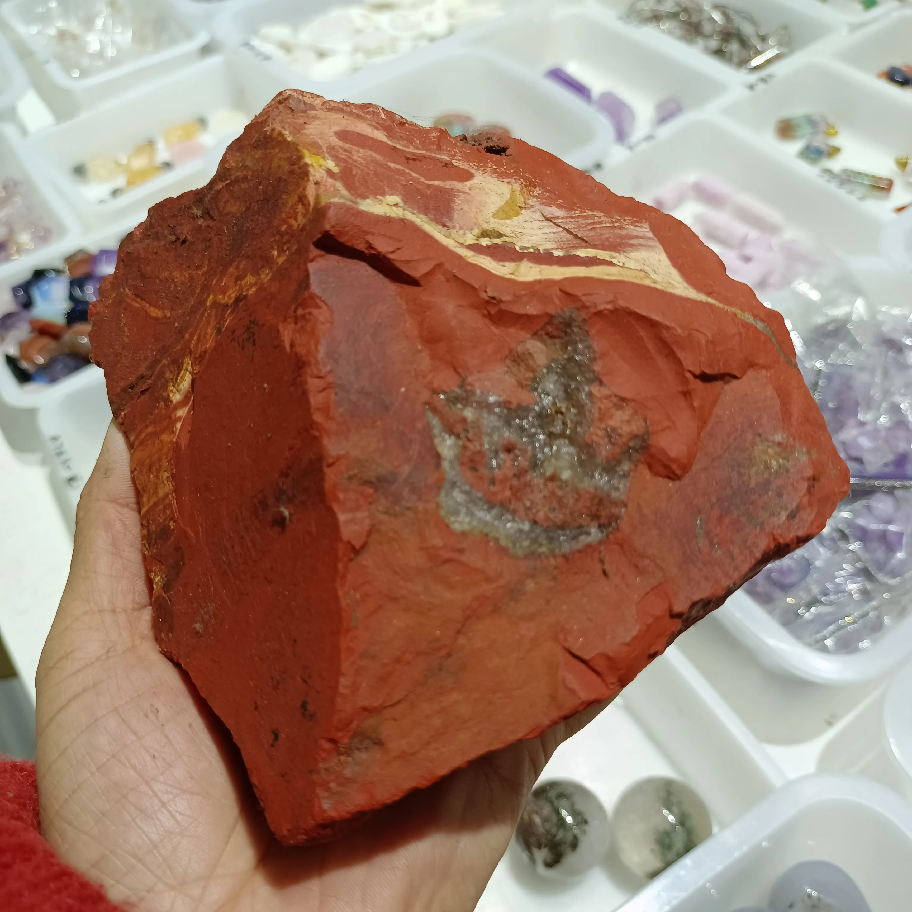 Natural Red Ocean Jasper Raw Stone Energy Gem Reiki Healing Divination Room Decoration