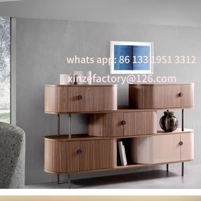 

Customizable Minimalist solid wood wall oval locker modern Italian living room light luxury high-end display cabinet