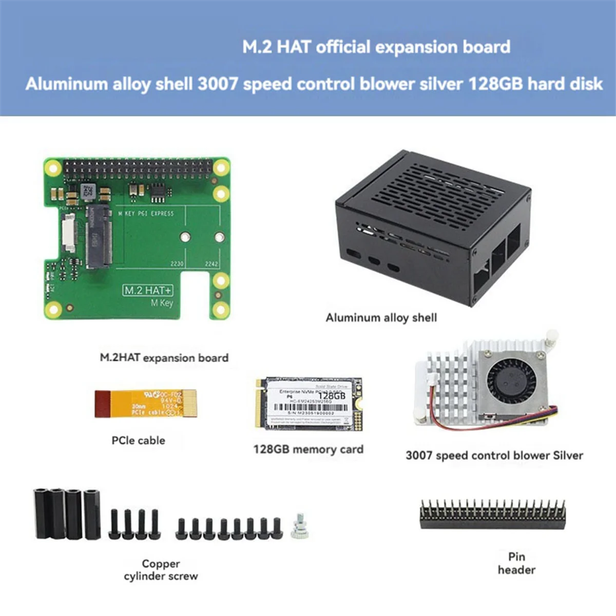 Плата расширения PCIe-M.2 HAT + для 5 Gen2 Gen3 M.2 NVME SSD 2230/2242 M Key PCIE GPIO для комплекта RPI5 128 ГБ