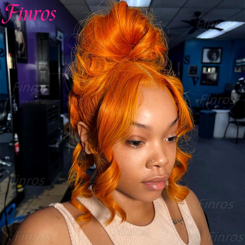 

13X6 HD Оранжевый Рыжий Парик Фронта Шнурка 100% Человеческие Волосы 13x4 Объемная Волна Кружевной Фронтальный Парик Предварительно Сорванный # 350 Цветной парик для женщин