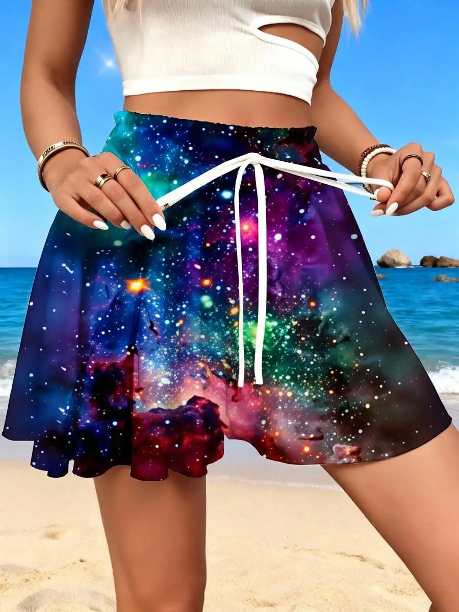 

Womens Galaxy Print Wide Leg Shorts Soft Comfortable Beach Vacation Casual Wear