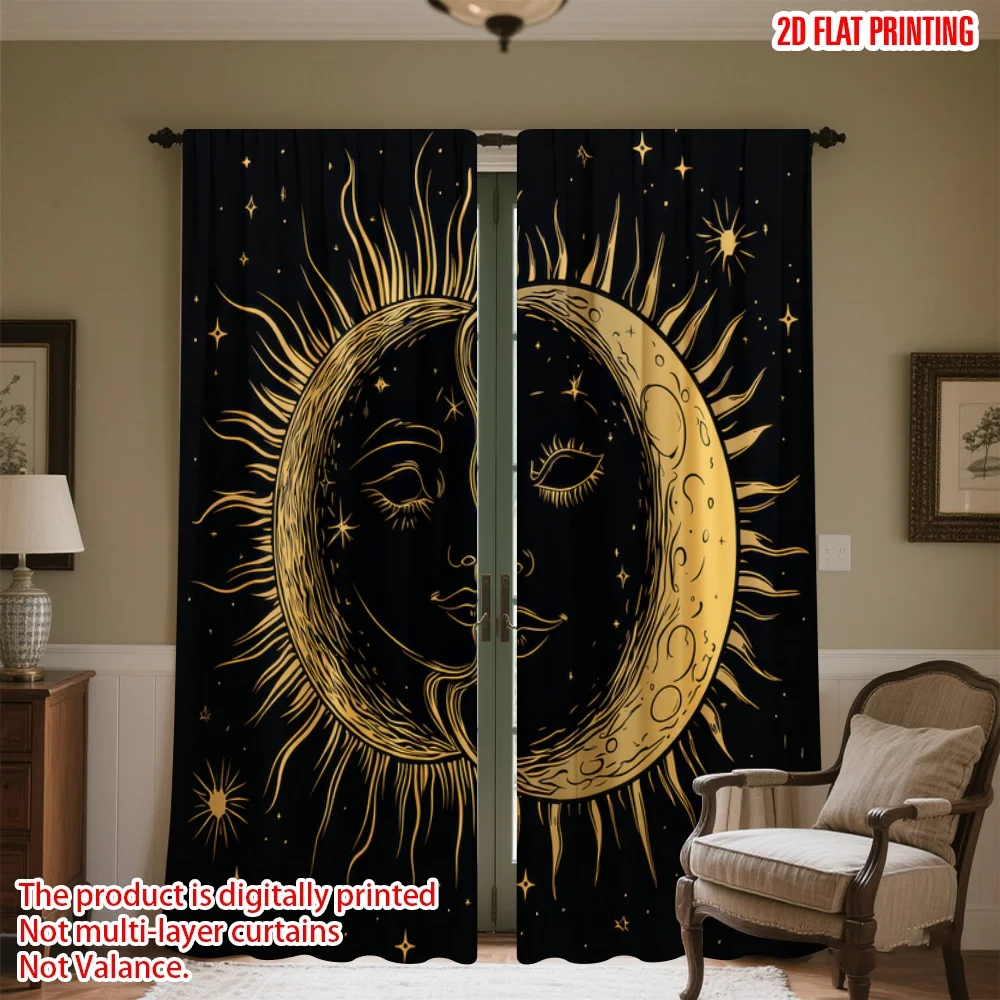 

2D flat printing 2pcs Window Drapes Sun and Moon Digital Printed Polyester Drapes Festive Curtains Use for Parties and Everyday