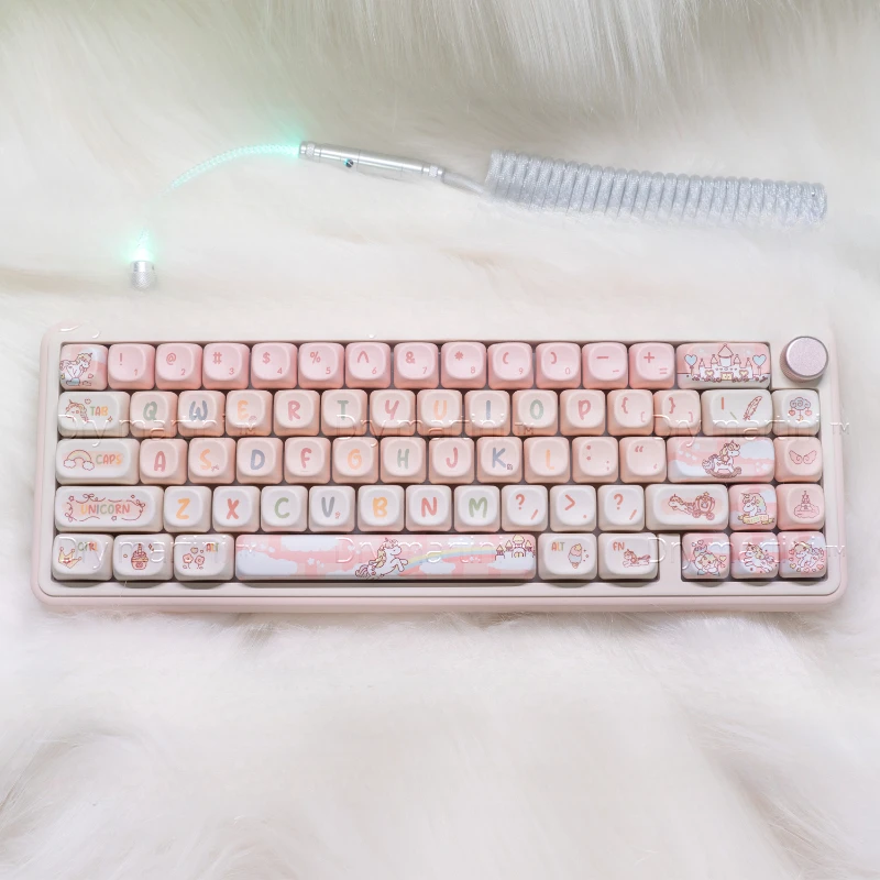 Rainbow Unicorn Keycaps Set  Cute Anime PBT XDA Profile 142 Key Personalized Keyboard Caps for Mechanical Keyboard Gift