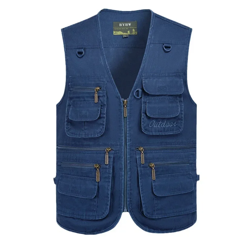 

2023 Men's Autumn Cotton Multi-Pocket Vest Loose Fishing Photography Outdoor Sports Vest