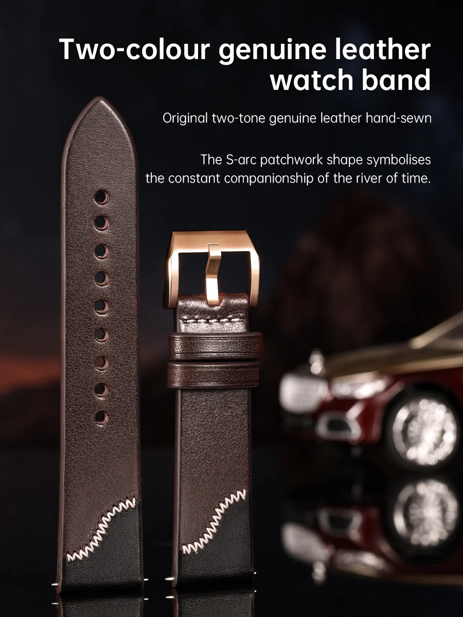 Maikes Handmade New Design Double Color Watch Band, Quick Release, Top Full Grain Leather Strap With Rose Gold Buckle