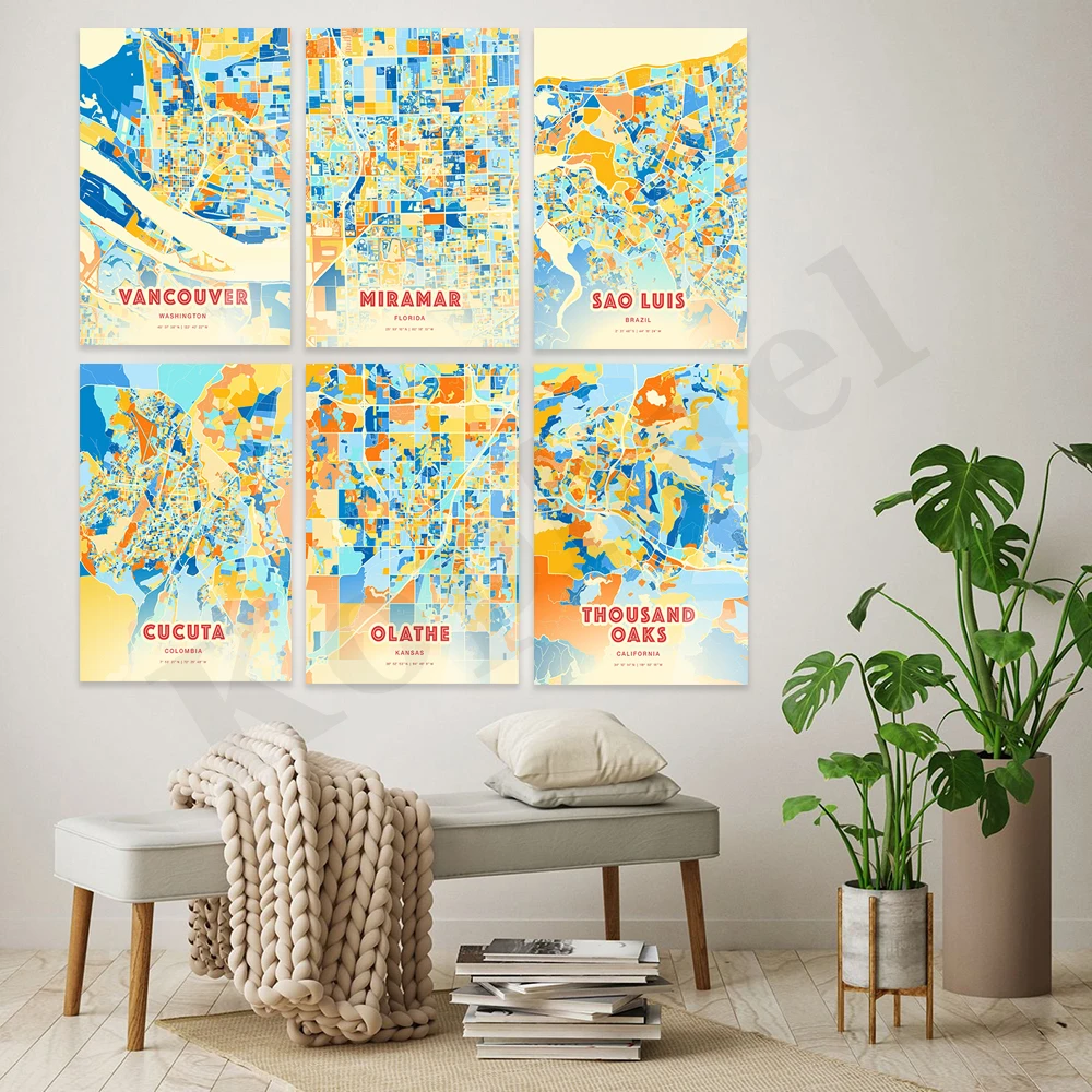 Elizabeth. Olathe. Cúcuta. St. Louis. Miramar. Carrollton. Mesquite. Ontario. Warren. Thornton. Vancouver. City Color Map Poster