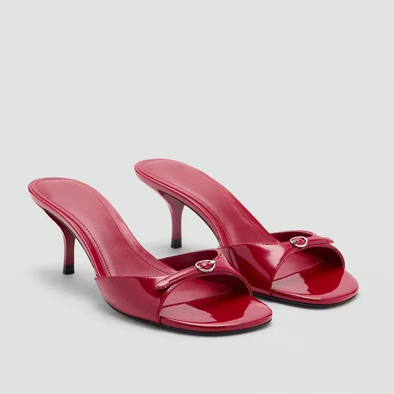 New French Style Buckle Strap Simple Women's Heeled Mules 2026 Fashion Square Toe Stiletto Casual Women Shoes Босоножки Женские