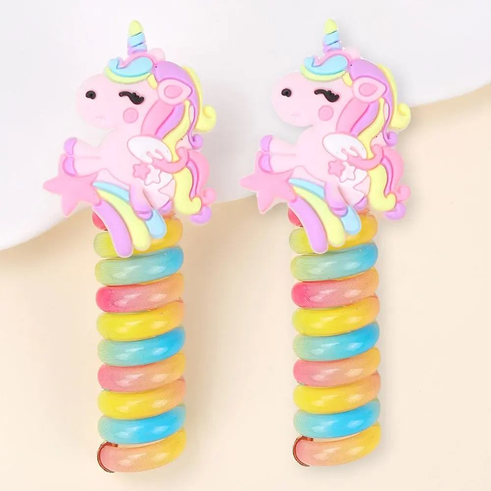 2PCS Cute Unicorn Telephone Cord Elastic Hair Band Elasticity Rubber Phone Cord Hair Ties Kids Scrunchies New Headwear