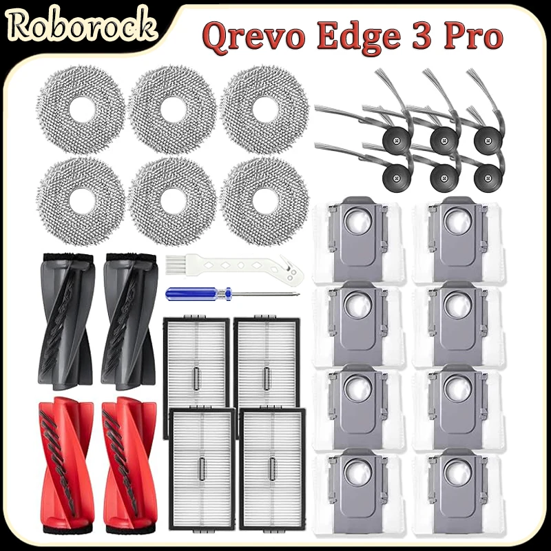 For Roborock Qrevo Edge 3 Pro Robot Vacuum Accessories Main Brush HEPA Filter Mop Pad Side Brush Dust Bag Replacement Parts
