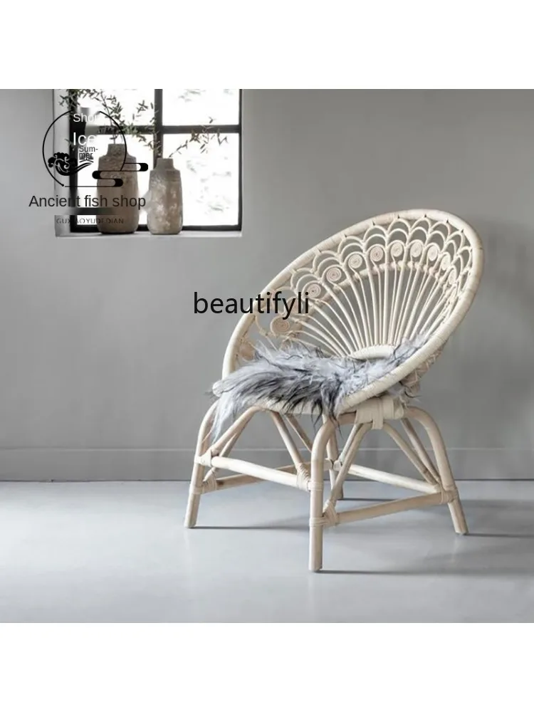 TT Ancient Fish Nordic Rattan Chair Creative Peacock Rattan Chair Single Bed  Breakfast Indoor Rattan Chair Southeast AsiaRattan