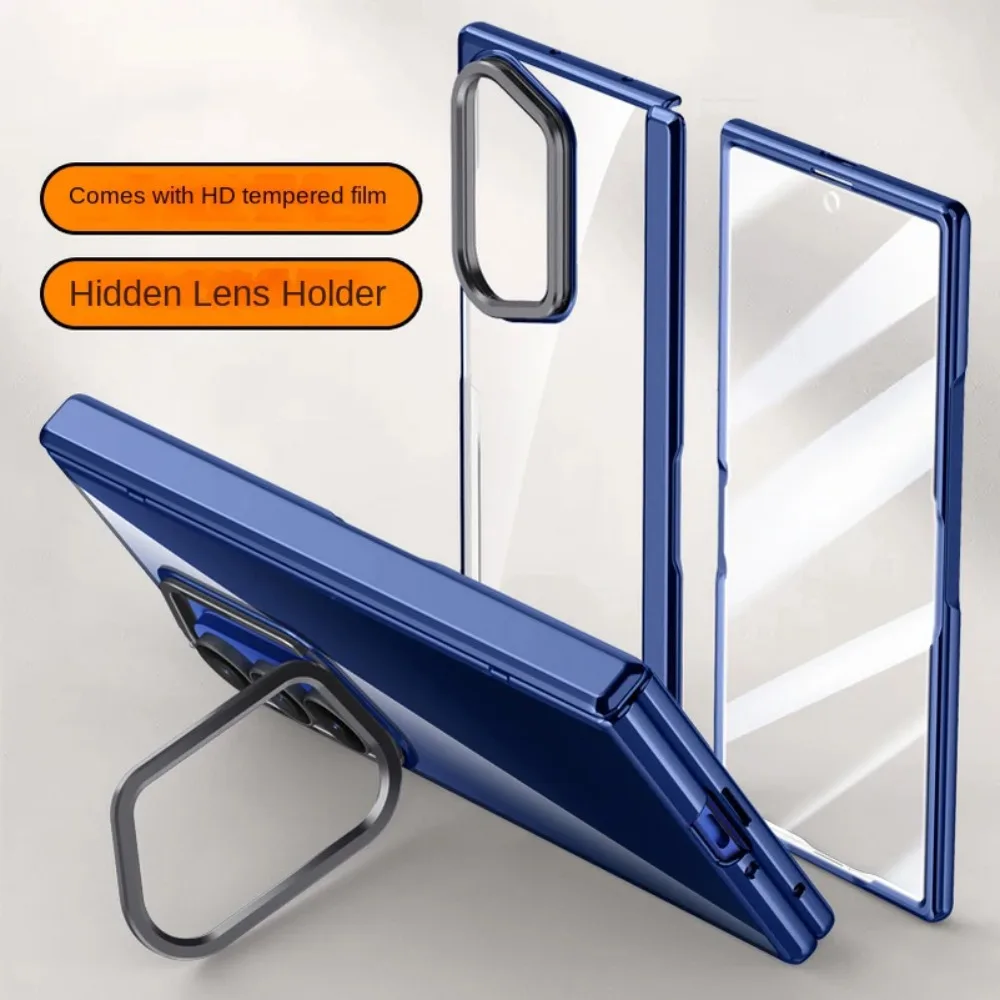 Прозрачный защитный чехол из закаленного стекла для экрана конфиденциальности, чехол для телефона Samsung Galaxy Z Fold7, универсальный пружинный держатель с петлей