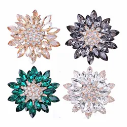 2PCS  Metal Sunflower Rhinestone Buttons Crystal Glass Stone Clothes Decor Sewing Buttons Apparel Accessories Flatback DIY Craft