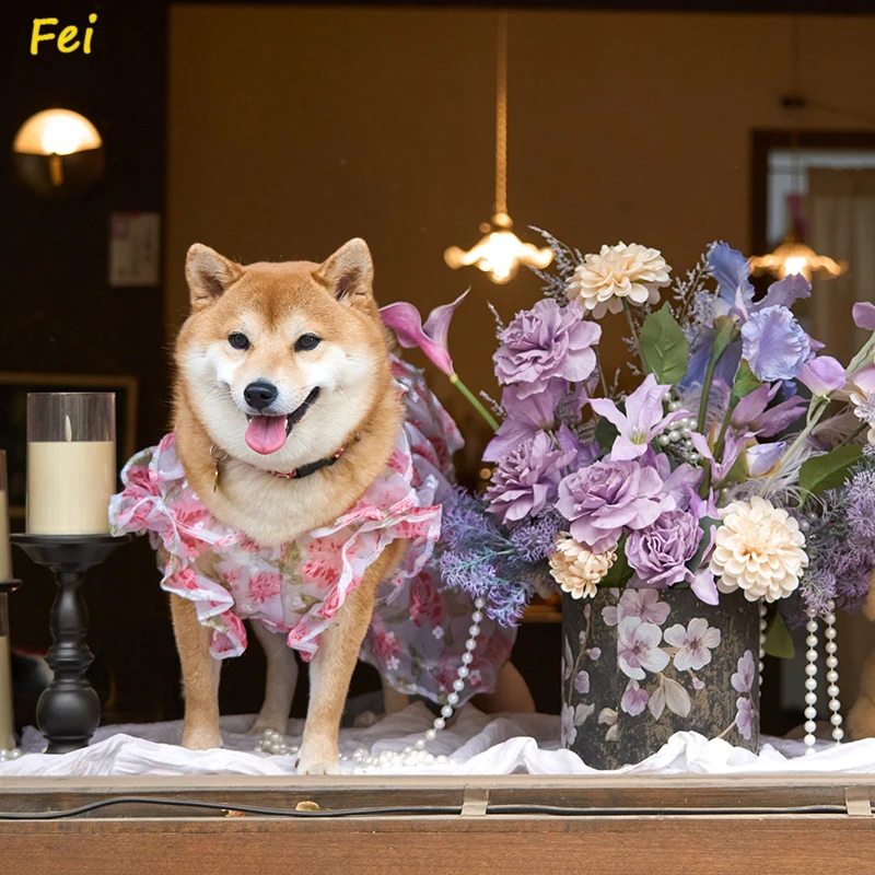 

Breathable Mesh Floral Princess Dress Pink, Adjustable Summer Dog Gown for Large Chest 70-90cm, Samoyed Golden Retriever