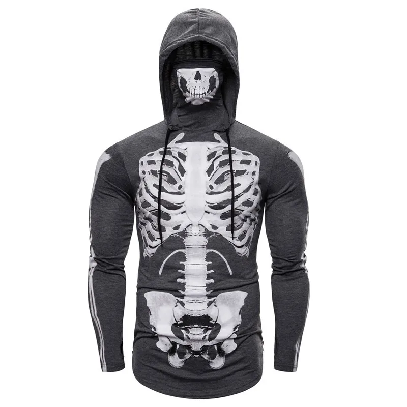 HKSH Spring Summer Elastic Hooded T-shirts Men's Tide Dark Ninja Sweatshirt Skull Mask Streetwear Fashion Print Chic Tops HK1826