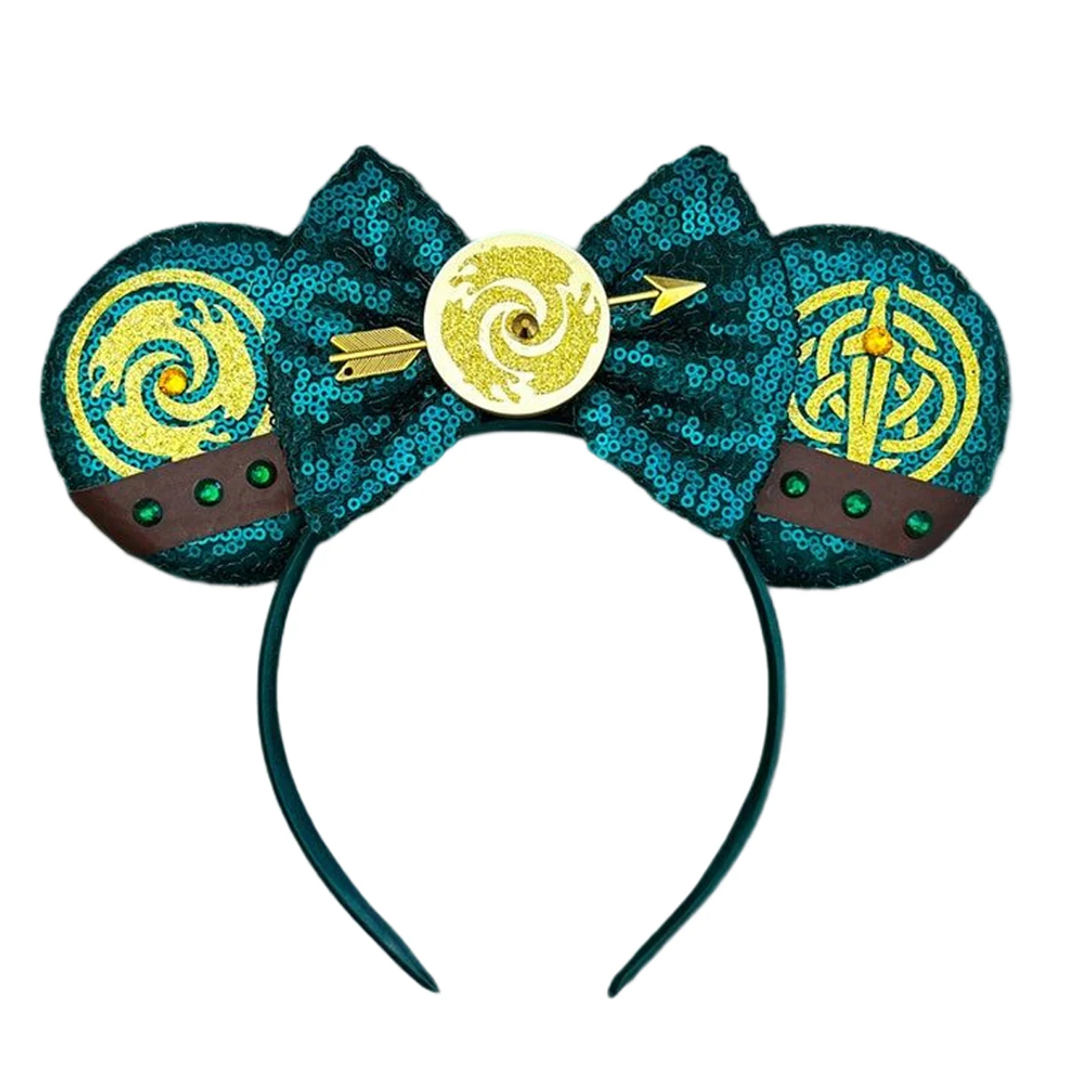 Pixar Brave Ears Headbands for Women Disney Mickey Mouse Hair Accessories Girl Green Sequins Bow and Arrow Hairband Kids Gift