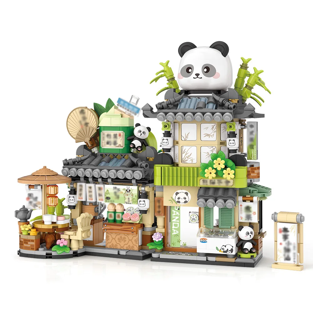 City Tea House Building Blocks Set, Openable Panda Construction Tea Shop Building Toys for Boys Girls Age 8+, 860pcs Mini Bricks