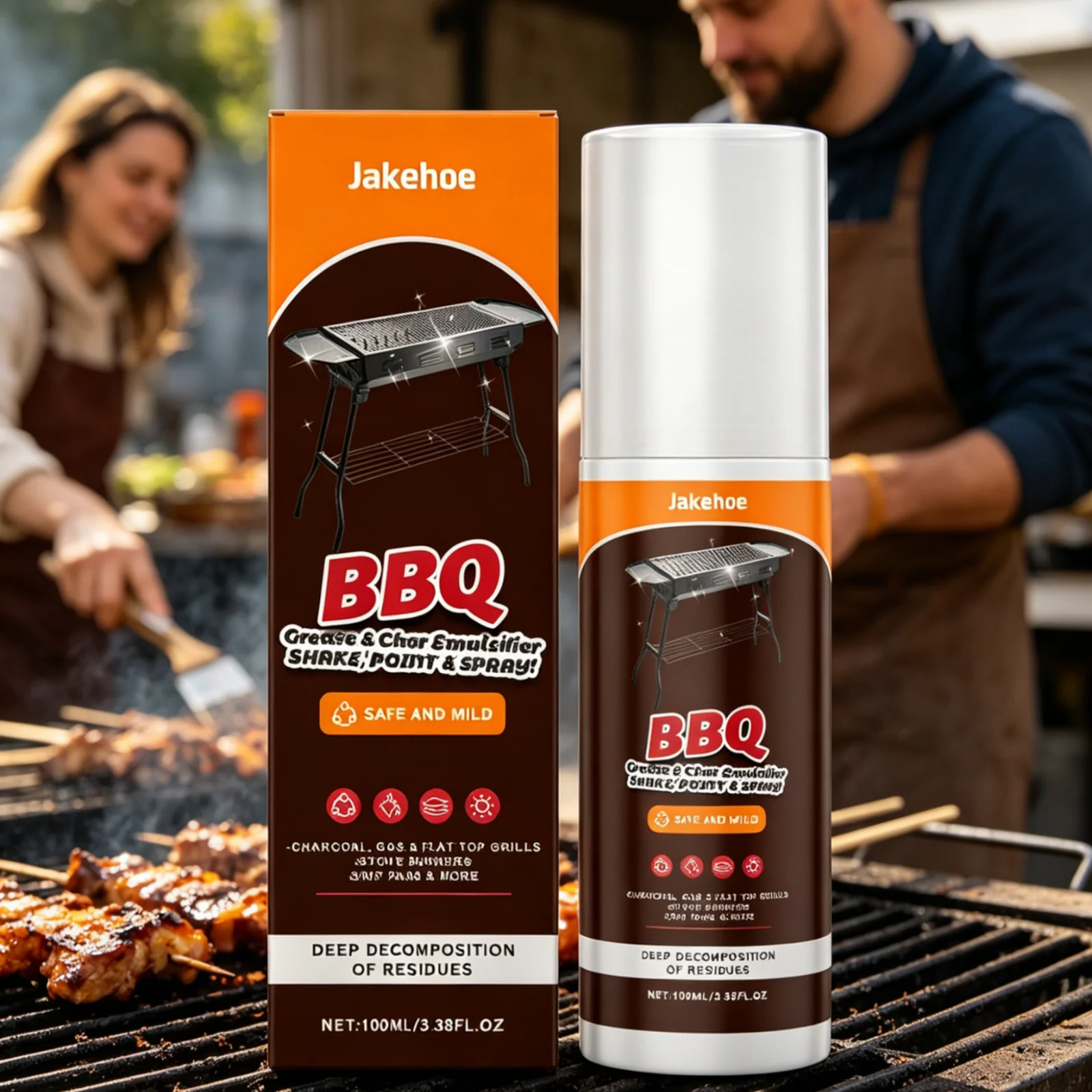 Jakehoe BBQ Grill Cleaner Deep Penetration Efficient Degreasing Powerful Cleaning Stubborn Dirt Remover Grill Degreaser 100ml