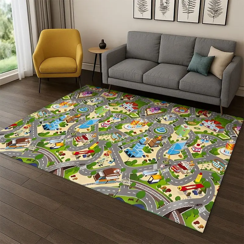 City Traffic Road Highway Runway Playroom PlayMat Carpet Rug for Bedroom Living Room Sofa Doormat Home Decor Non-slip Gift