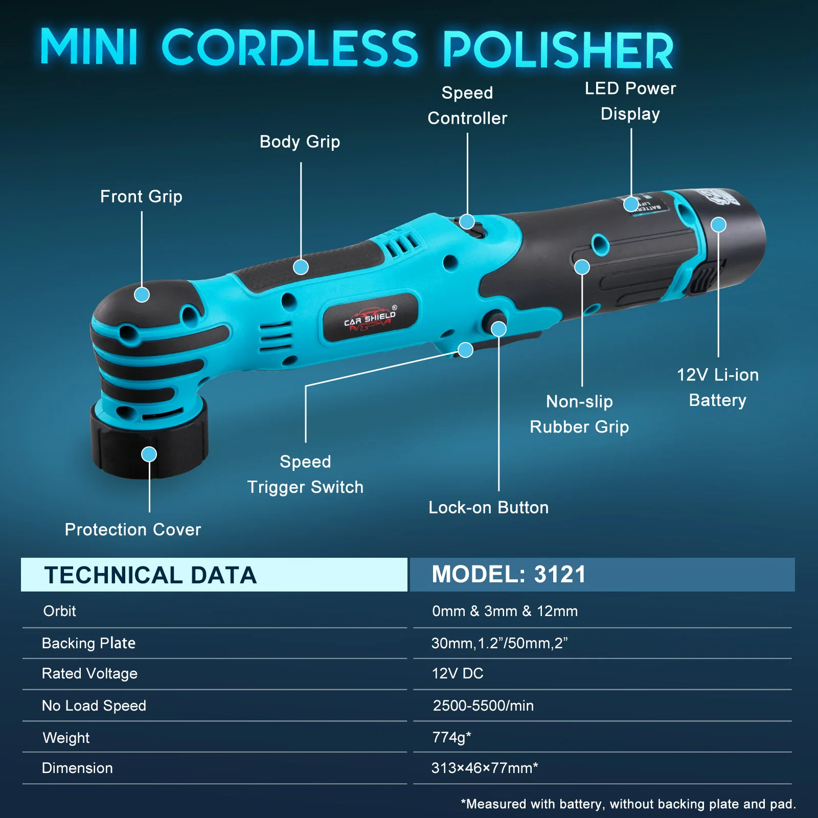 Hot Sale Car Shield Manufacturer's Direct Sales 12V Cordless Power Polisher 1.2/2 Inch for Car Detailing