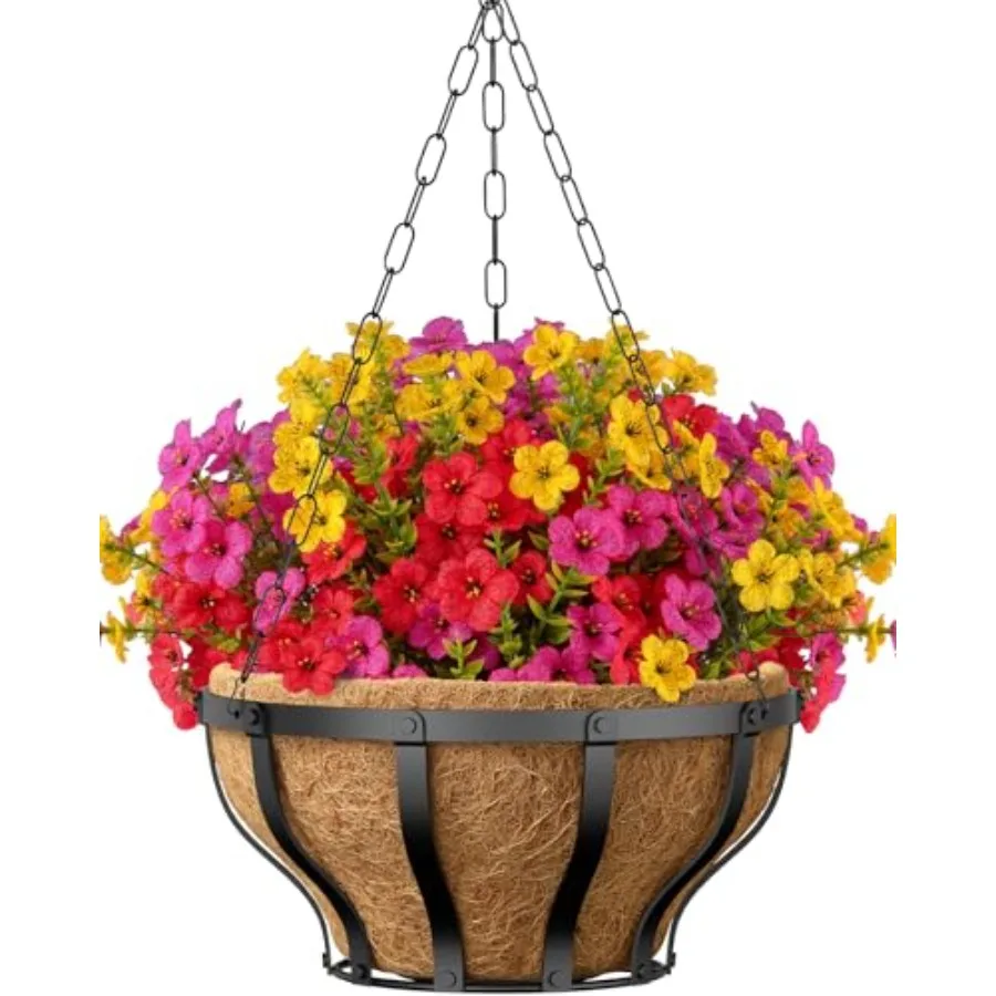 

Искусственные подвесные цветы с подвесными корзинами для улицы, 12-дюймовый металлический подвесной кашпо с 12 пучками, УФ-стойкие искусственные цветы