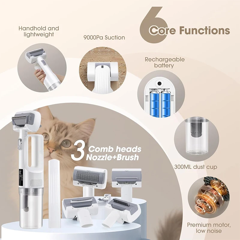 5 in 1 cordless handheld cat and dog hair removal grooming vacuum kit hair removal brush pet grooming vacuum