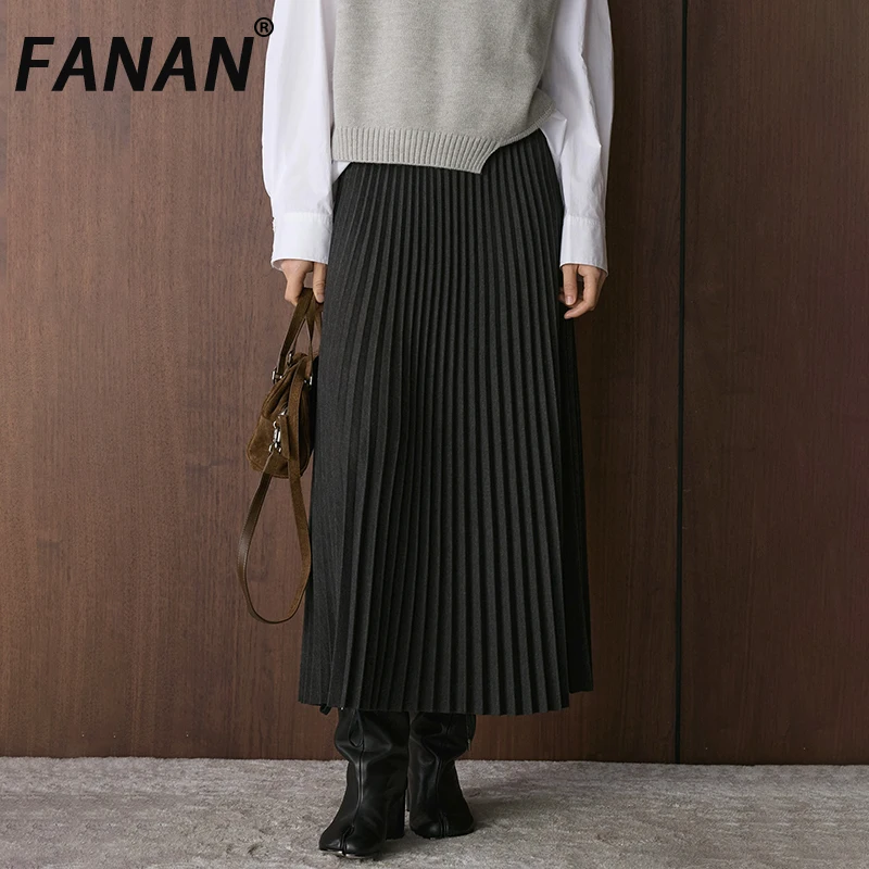

FANAN Vintage Pleated A-line Skirts For Women's High Waist Office Lady Black Skirt Elegant Clothing Female 2025 Winter New