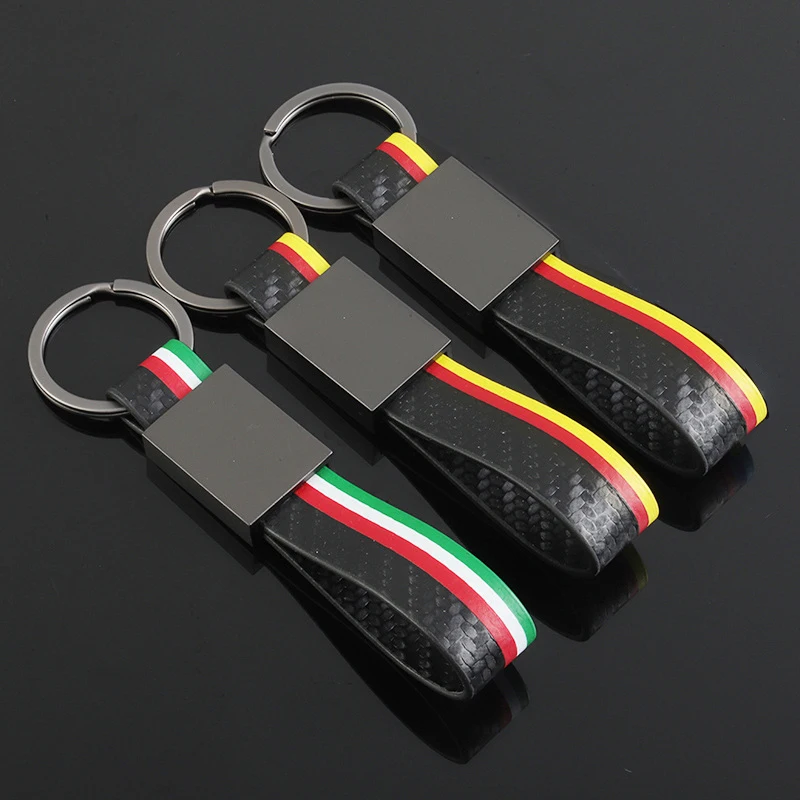 Carbon Fiber Leather Car Alloy Keychain Styling Germany Italy flag Keyrings Auto Accessories Men Key Chain Rings Gifts