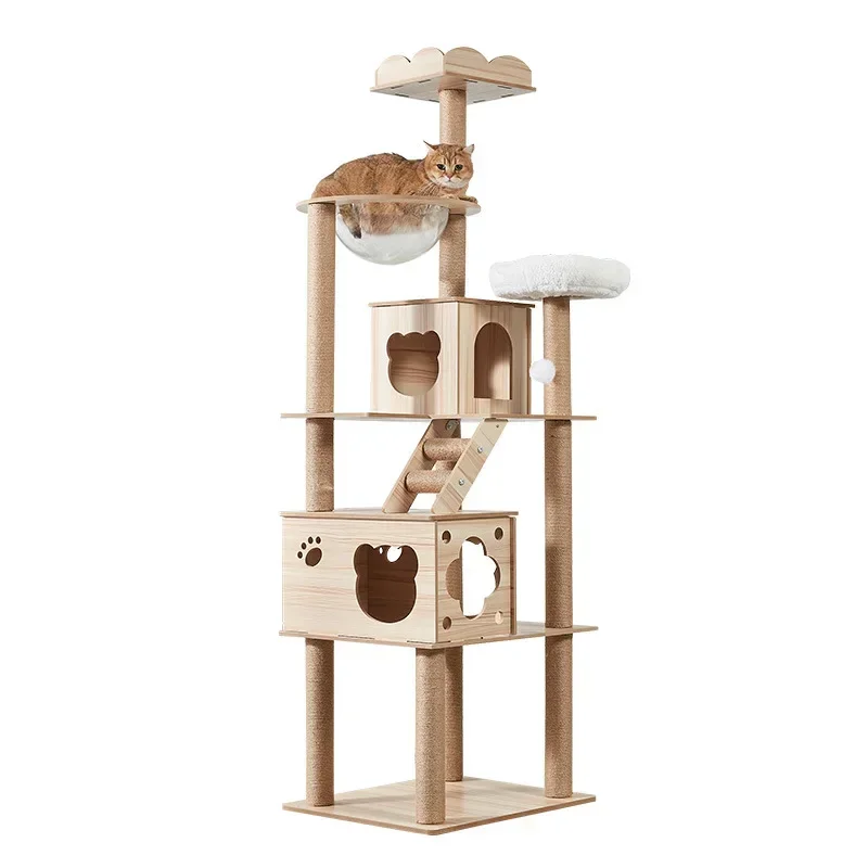 Cat Climbing Frame for Multi-cat Play Multi-layer Structure Cat Climbing Column Cat's Tree House Pet Cat Toy Solid Wood