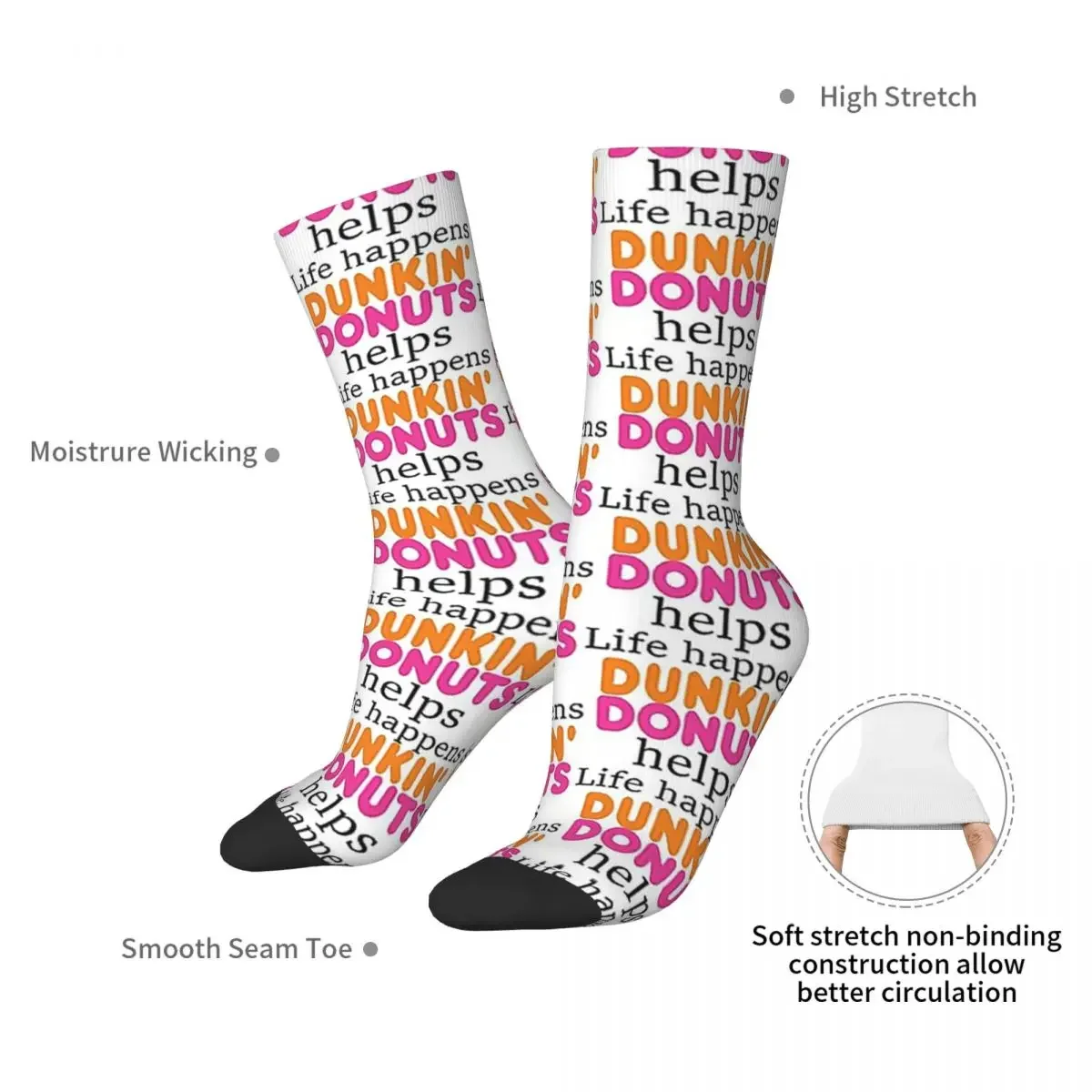 Life Happens... Dunkin Donuts Helps Socks Harajuku Super Soft Stockings All Season Long Socks Accessories for Unisex Gifts