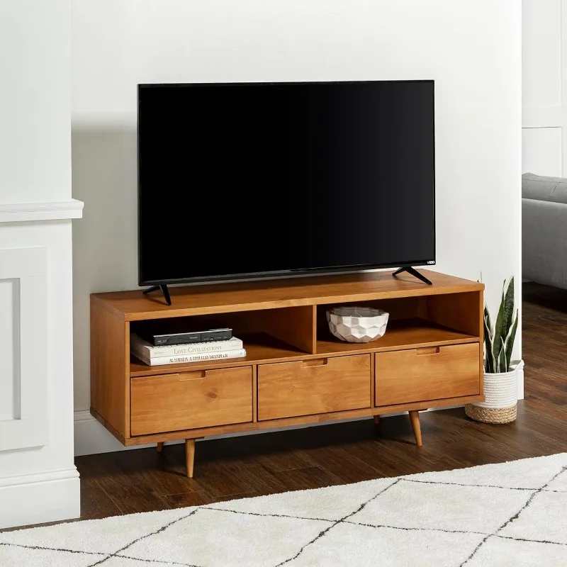 3-Drawer Mid Century Modern Wood TV Stand for TV's up to 65" Flat Screen Cabinet Door Living Room Storage Entertainment Center