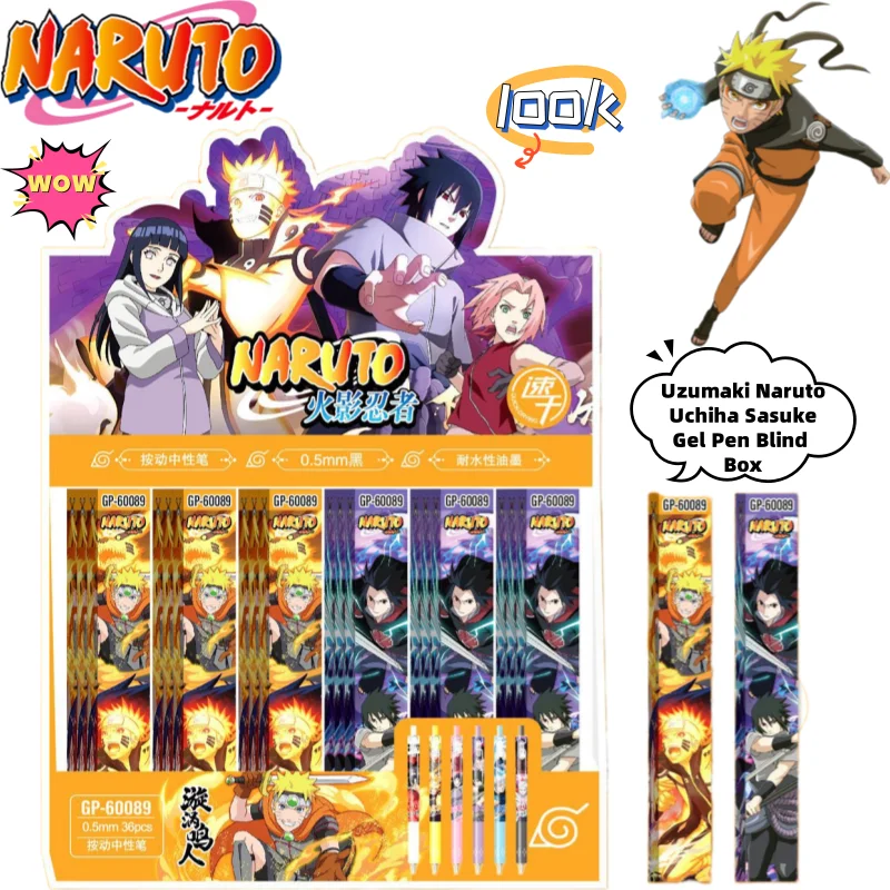 Naruto Uzumaki Naruto Uchiha Sasuke Hatake Kakashi caja ciega de dibujos animados bolígrafo creativo periférico de animé bolígrafo de Metal Clip bolígrafo de Gel
