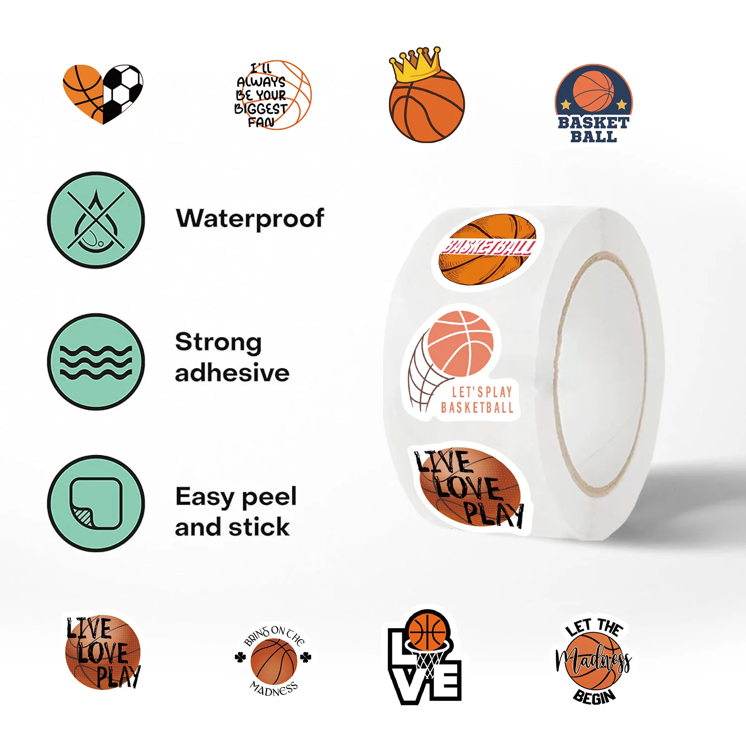 500Pcs/Roll Basketbal Sport Cartoon Graffiti Stickers Telefoon Gitaar Laptop Notebook Koffer Waterflessen Sticker Cadeau