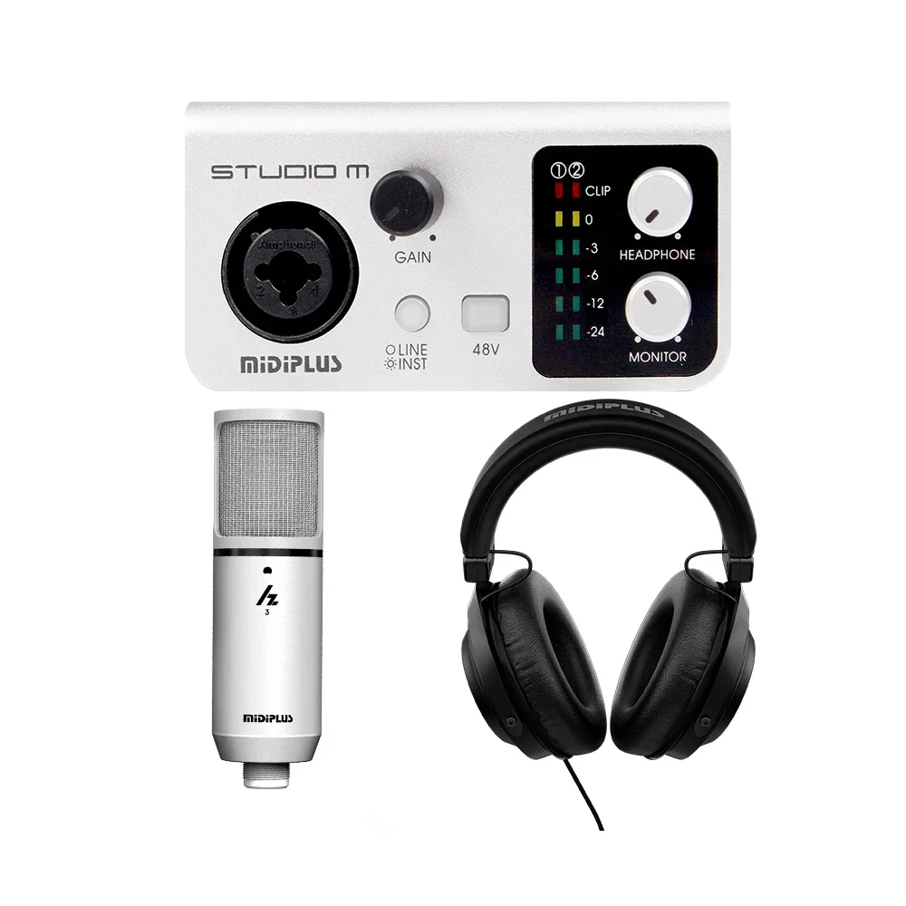 Midiplus Studio M 1in2out USB Placa de som para gravação de interface de áudio USB Mixer de áudio 24 bits/192kHz para podcast