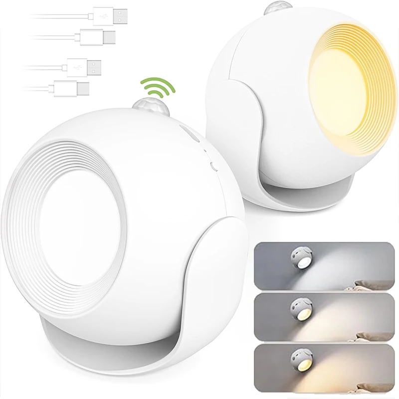 

Led Motion Sensor Wall Lamp Touch 360 Rotatable USB Recharge Wireless Portable Night Light For Bedroom Reading Lamp