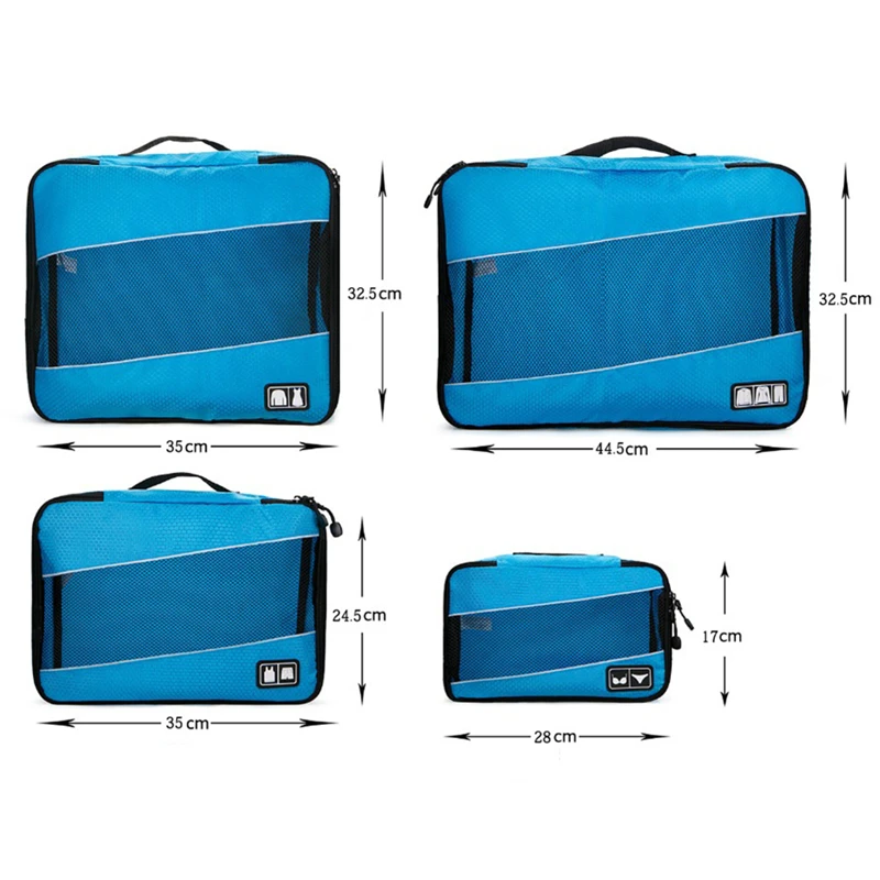 4Pcs/set Travel Luggage Organizer Packing Cubes Set Breathable Mesh Storage Clothes Bag Waterproof Travel Accessories Tidy Pouch