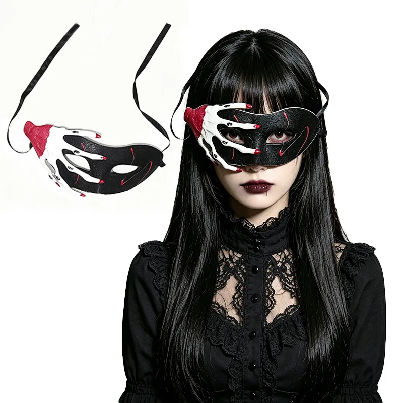 Gothic Halloween Skeleton Hand Mask Half Face Bloody Horror Mask Costume Prop for Party Cosplay Photo