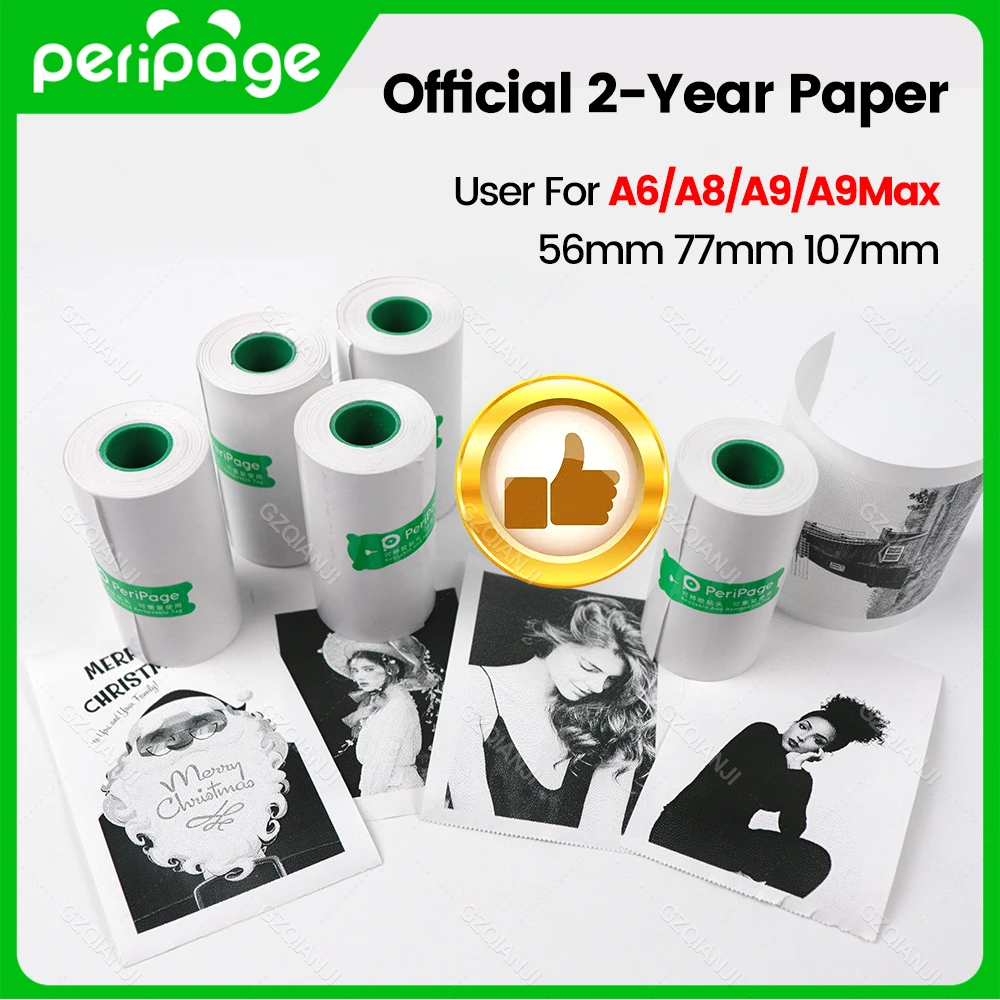 Peripage Official 56 57 58mm Thermal Receit Photo White Notes Paper 3 6 9 12 Rolls BPA Free Clear Print effect for A6 A9 Printer