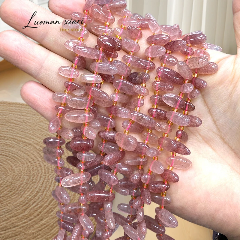 

11-18mm Teeth Shape Gem Strawberry Quartz Natural Stone Loose Spacer Beads for Jewelry Making Diy Bracelet Charms Accessories