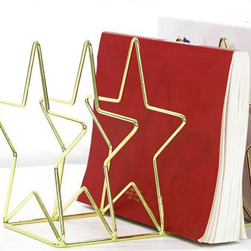 Pentagram Metal Bookend Creative Star Book Standing Document File Desktop Manager ชั้นวางหนังสือ Stand Gold