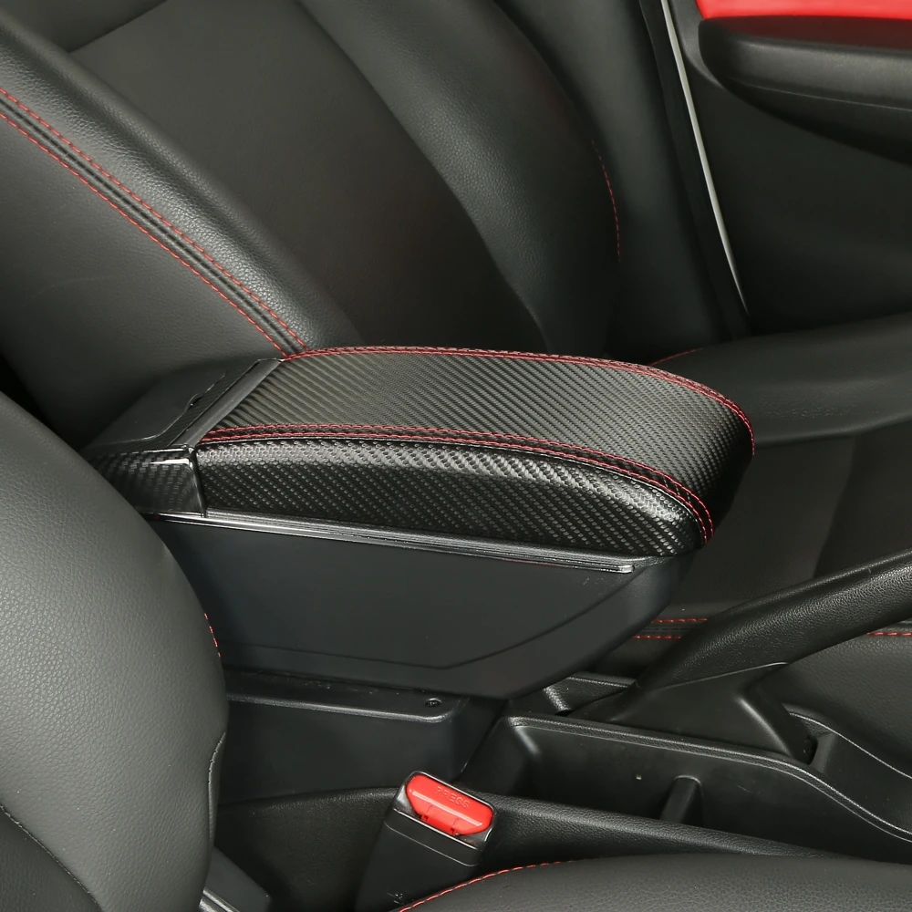 車-208-2008-アームレストボックス-センターコンソール収納ケース-運転席肘置き-カーボンファイバー
